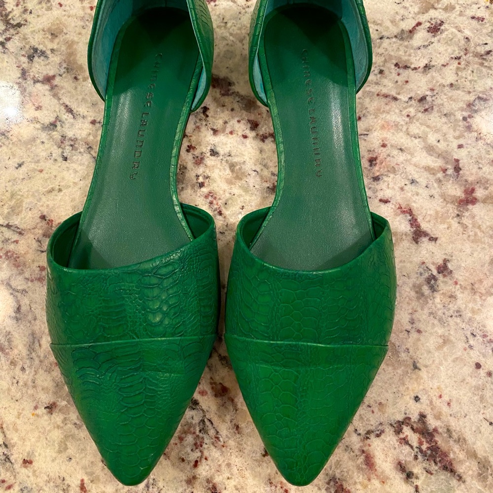 Green croc leather mules